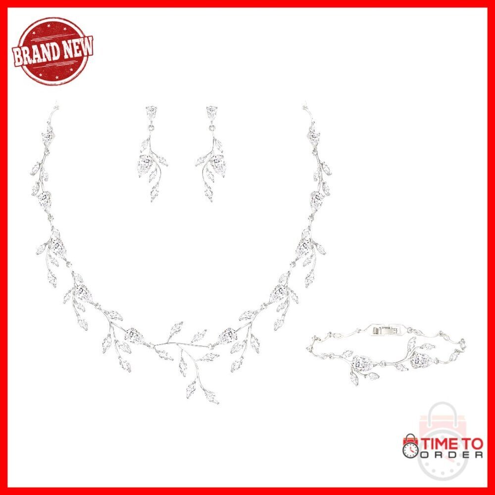 Pear-Shaped Cubic Zirconia Bridal Jewelry Set with Necklace Earrings Bracelet